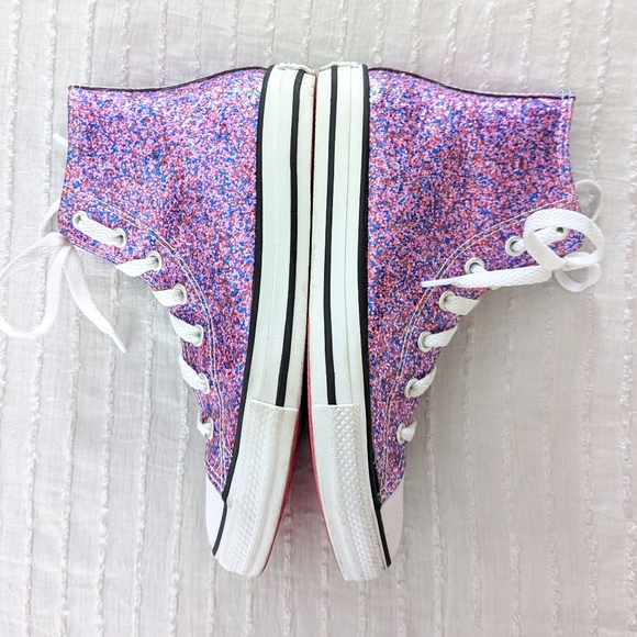 SOLD Girls Pink & Purple Coated Glitter Chuck Taylor All Star Hi Tops Sneakers - Picture 5 of 8